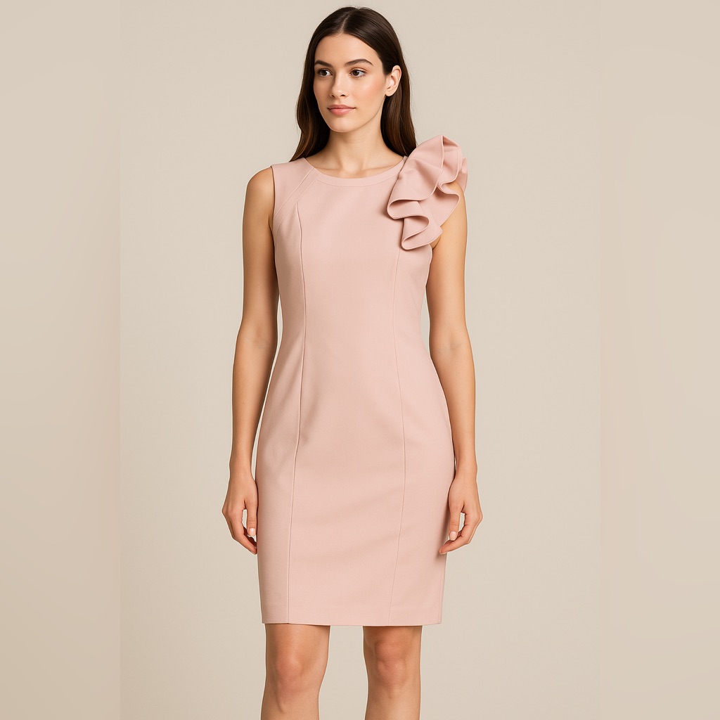 Calvin Klein Blush Pink Ruffle Sheath Dress 10p